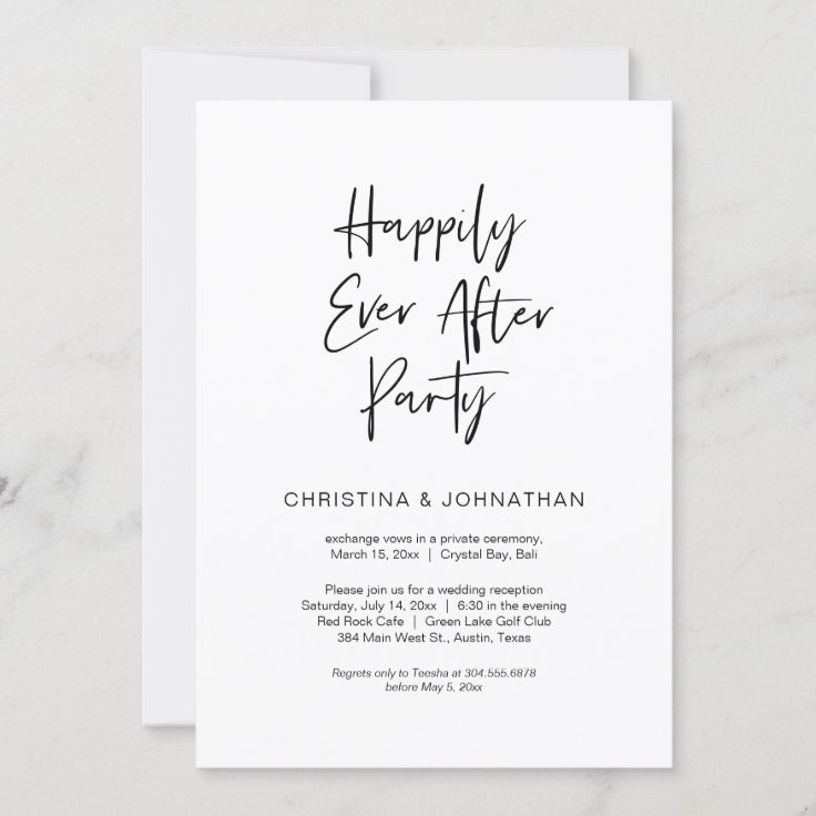 Happily Ever After Party Black Elopement Invitation Zazzle 6132