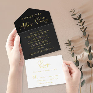 Happily Ever After Party Black Wedding Reception All In One Invitation