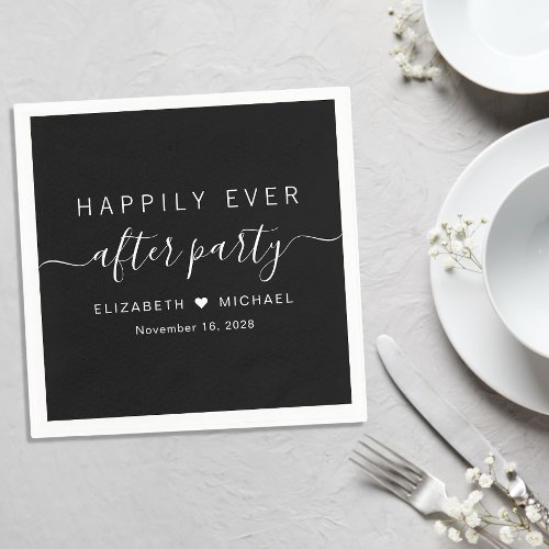 Happily Ever After Party Black Wedding Reception Napkins