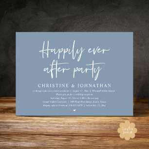 Happily Ever After Party, Blue Wedding Elopement Invitation