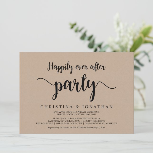 Happily Ever After party, Brown Kraft Elopement Invitation (Standing Front)