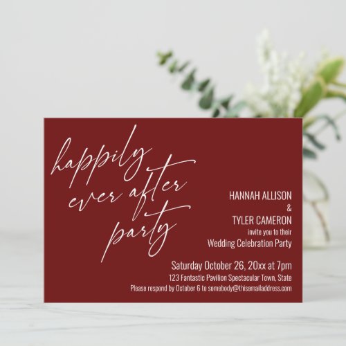 Happily Ever After Party Burgundy Reception Invitation