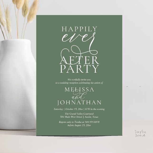 Happily Ever After Party, Classy Wedding Reception Invitation (Happily Ever After Party, Classy Wedding Reception Modern Dinner Invitation Card PDF Sage Green)