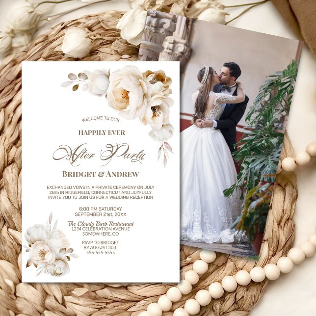 Happily Ever After Party Cream Floral Reception Invitation (Creator Uploaded)