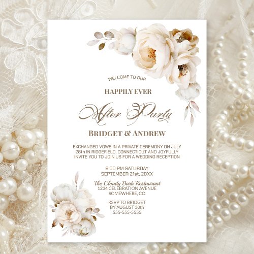 Happily Ever After Party Cream Floral Reception Invitation