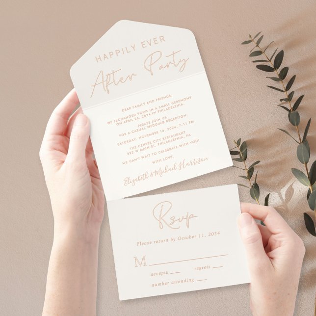 Happily Ever After Party Cream Wedding Reception All In One Invitation (Creator Uploaded)
