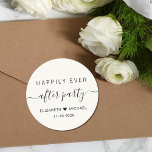 Happily Ever After Party Cream Wedding Reception Classic Round Sticker<br><div class="desc">A chic light cream sticker for your post wedding reception or party invitations,  favors and correspondence with "Happily Ever After Party" in a mix of simple modern typography and a trendy script with swashes,  your first names joined by a heart and your reception date.</div>