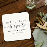 Happily Ever After Party Cream Wedding Reception Square Paper Coaster<br><div class="desc">Chic light cream paper coasters for your wedding reception and other post-wedding celebrations with "Happily Ever After Party" in simple typography and a stylish script with swashes,  your first names joined by a heart and your reception date.</div>