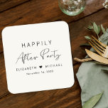 Happily Ever After Party Cream Wedding Reception Square Paper Coaster<br><div class="desc">Chic light cream paper coasters for your wedding reception and other post-wedding celebrations featuring "Happily Ever After Party" in simple modern typography and a stylish script,  your names joined together by a heart and your reception date.</div>