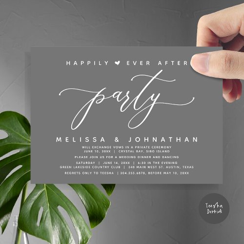 Happily Ever After Party Dark Grey Wedding Dinner Invitation