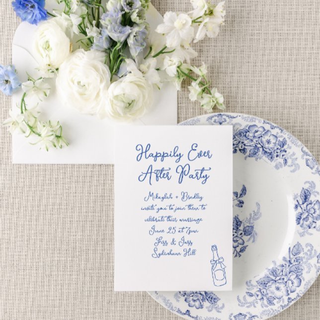 Happily Ever After Party Doodle Blue Wedding Invitation (Creator Uploaded)