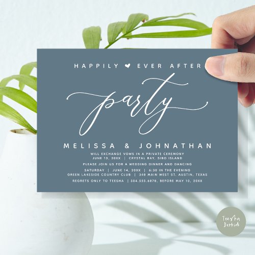 Happily Ever After Party Dusty Blue Wedding Dinner Invitation