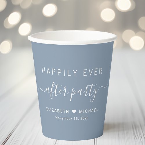 Happily Ever After Party Dusty Blue Wedding Paper Cups