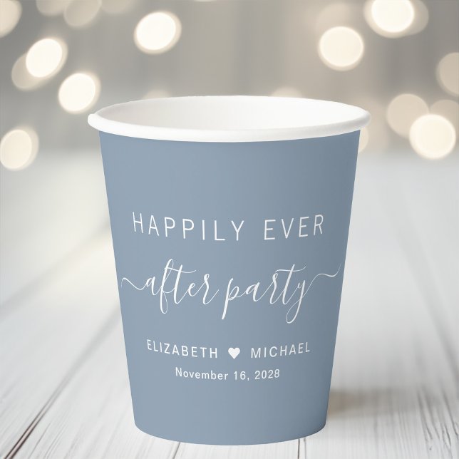 Happily Ever After Party Dusty Blue Wedding Paper Cups (Creator Uploaded)