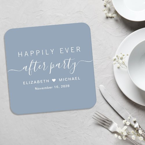 Happily Ever After Party Dusty Blue Wedding Square Paper Coaster