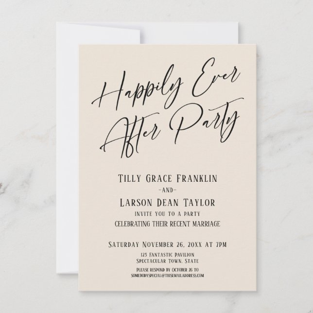 Happily Ever After Party Elegant Typography Cream Invitation (Front)