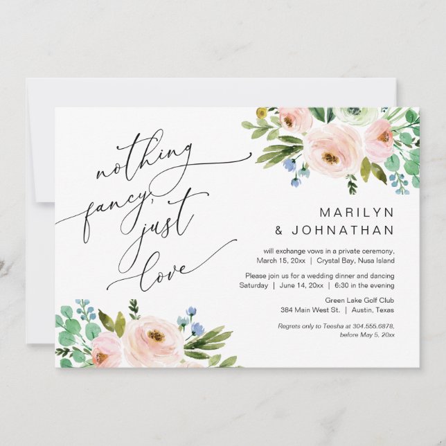 Happily Ever After Party, Elopement, Greenery Invitation (Front)