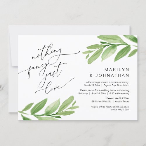 Happily Ever After Party Elopement Greenery Invitation