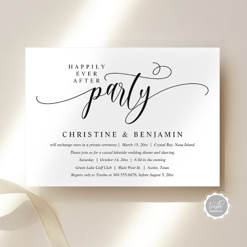 Happily Ever After Party Elopement Modern Script Invitation