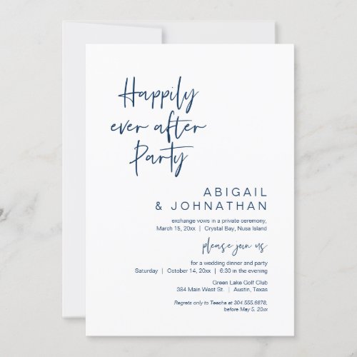 Happily Ever After Party Elopement Navy Blue Invitation