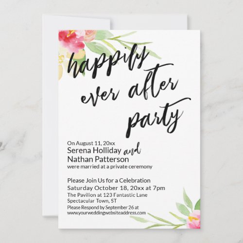 Happily Ever After Party Floral Handwriting Font Invitation