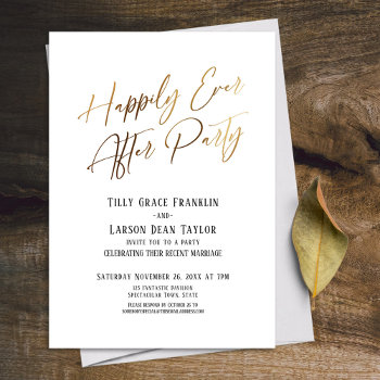 Happily Ever After Party Gold Elegant Typography Invitation by PaperMuserie at Zazzle