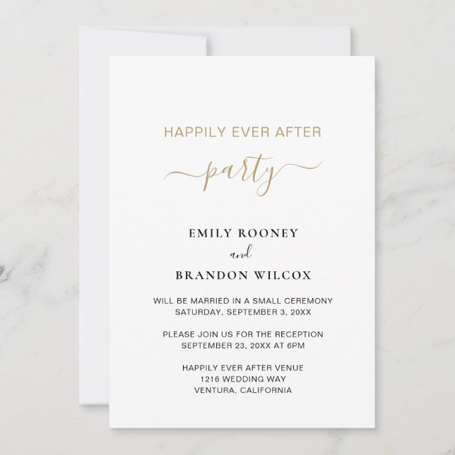 Happily Ever After Party Gold Wedding Reception Invitation (Front)