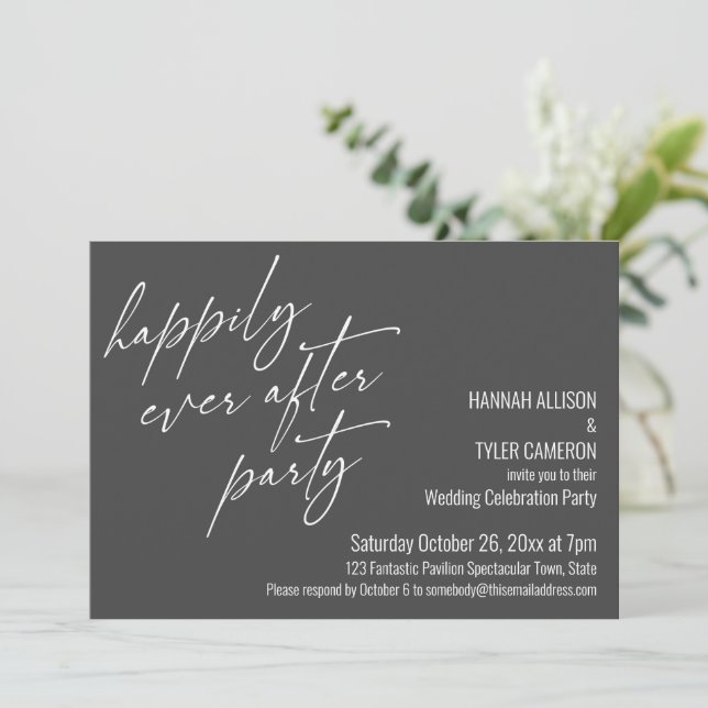 Happily Ever After Party Gray Wedding Reception Invitation (Standing Front)