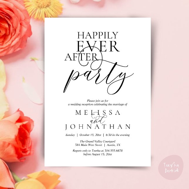 Happily Ever After Party, Modern Classy Wedding Invitation (Happily Ever After Party, Modern Classy Wedding Invitation Card PDF White Black)