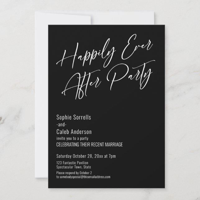 Happily Ever After Party Modern Elegant Black Invitation (Front)