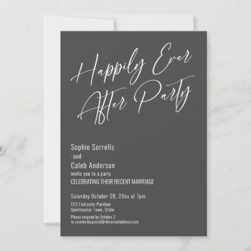 Happily Ever After Party Modern Elegant Dark Gray Invitation