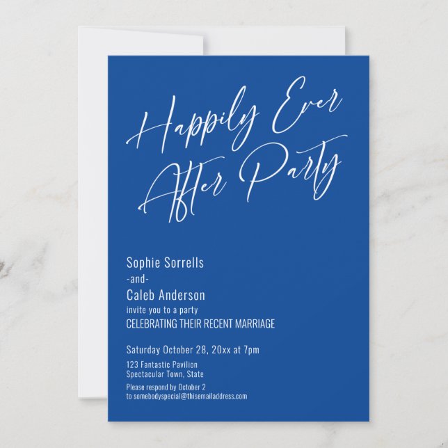 Happily Ever After Party Modern Elegant Deep Blue Invitation (Front)
