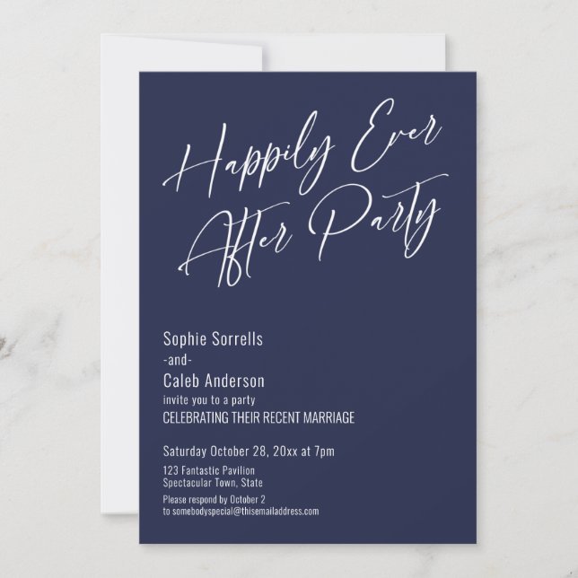 Happily Ever After Party Modern Elegant Navy Blue Invitation (Front)