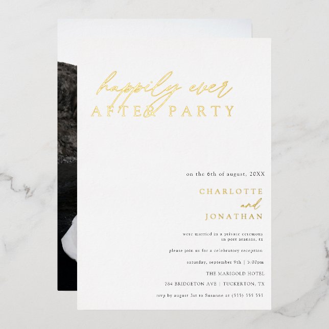 Happily Ever After Party Modern Elopement Wedding Foil Invitation (Front/Back)