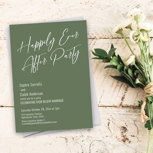 Happily Ever After Party Modern Olive Green Invitation