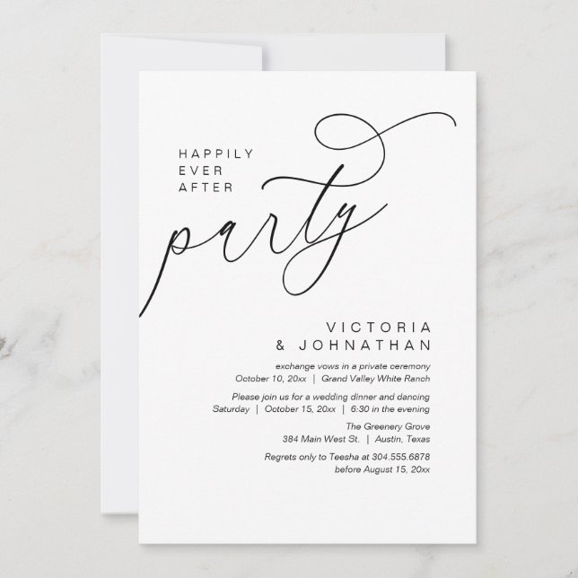 Happily Ever After Party, Modern Romantic Dinner  Invitation (Front)
