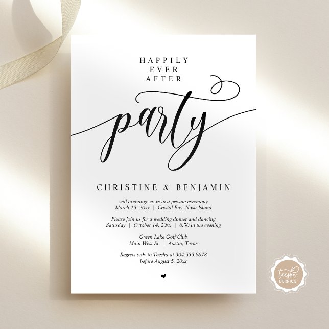 Happily Ever After Party, Modern Script Invitation (Happily Ever After Party, Wedding Elopement, Modern Calligraphy Script, Post wed dinner celebration)