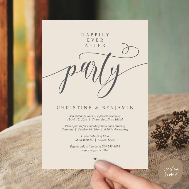 Happily Ever After Party, Modern Script Invitation (Happily Ever After Dinner Party, Modern Script Wedding Reception Invitation Card, PDF, Cream Grey)