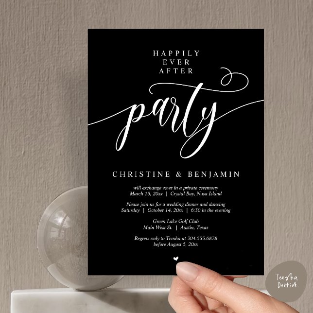 Happily Ever After Party, Modern Script Invitation (Happily Ever After Dinner Party, Modern Script Wedding Reception Invitation Card, PDF, Classy Black)
