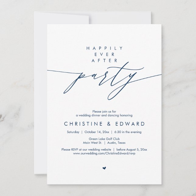 Happily Ever After Party, Modern Wedding Dinner Invitation (Front)