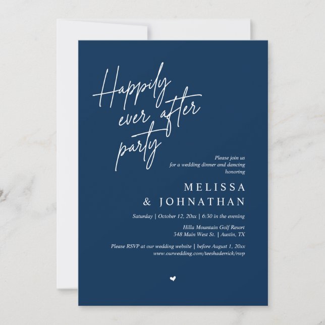 Happily Ever After Party, Modern Wedding Dinner Invitation (Front)