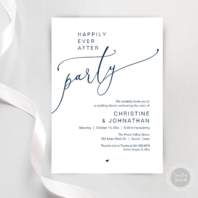 "Happily Ever After Party" Modern Wedding Dinner Invitation ("Happily Ever After Party" Modern Wedding Dinner Invitation Card in navy Blue)