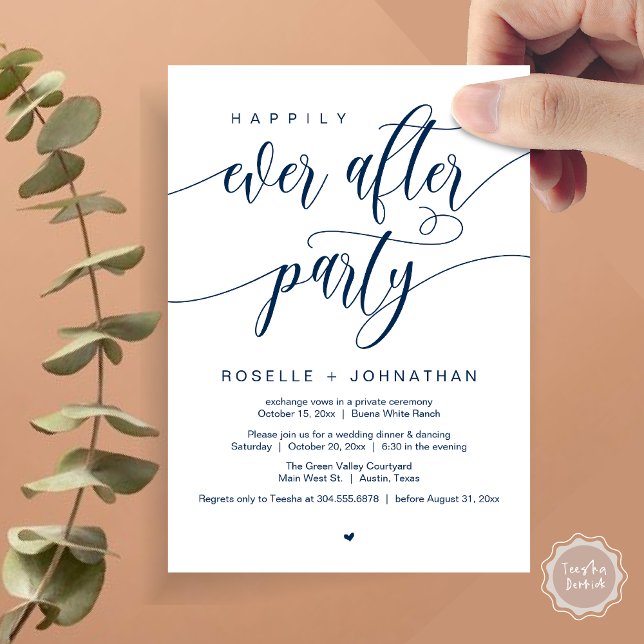 Happily Ever After Party Modern Wedding Dinner Invitation (Happily Ever After Party Modern Wedding Dinner Dancing Invitation Card PDF Navy Blue)