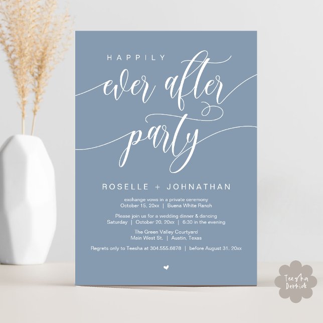 Happily Ever After Party Modern Wedding Dinner Invitation (Happily Ever After Party Modern Wedding Dinner Dancing Invitation Card PDF Dusty Blue)