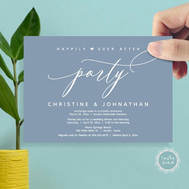 Happily Ever After Party, Modern Wedding Dinner Invitation (Happily Ever After Party, Modern Wedding Dinner Invitation Card, Modern Romantic, PDF, Dusty Blue)