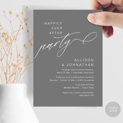 Happily Ever After Party Modern Wedding Elopement Invitation