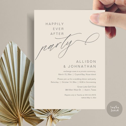 Happily Ever After Party Modern Wedding Elopement Invitation