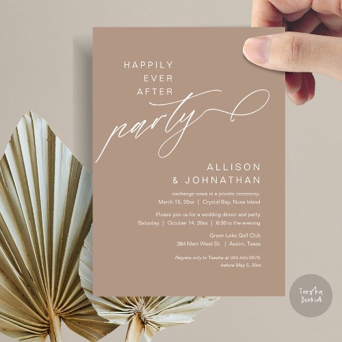 Happily Ever After Party Modern Wedding Elopement Invitation