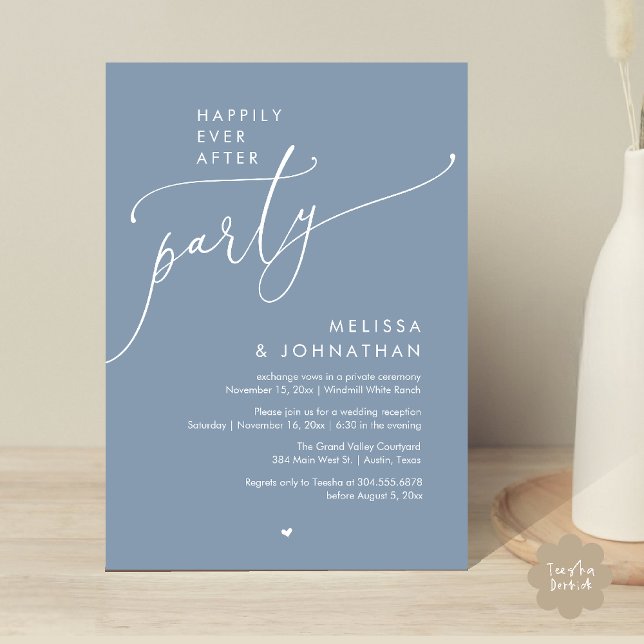 Happily Ever After Party Modern Wedding Reception Invitation (Happily Ever After Party Modern Wedding Reception Invitation Card Dinner Brunch Lunch in Dusty Blue)