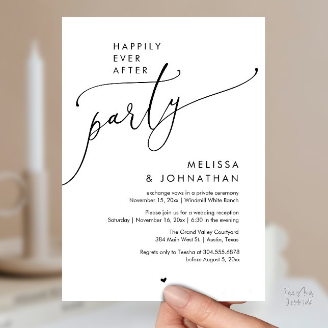 Happily Ever After Party Modern Wedding Reception Invitation (Happily Ever After Party Modern Wedding Reception Invitation Card Dinner Brunch Lunch in Black White)